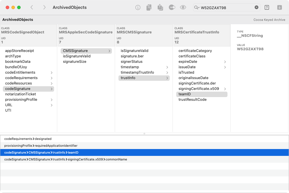 Searching a Cocoa Keyed Archive