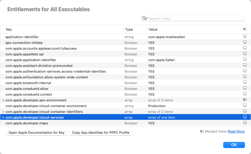 merged entitlements view