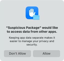 macOS dialog about app data